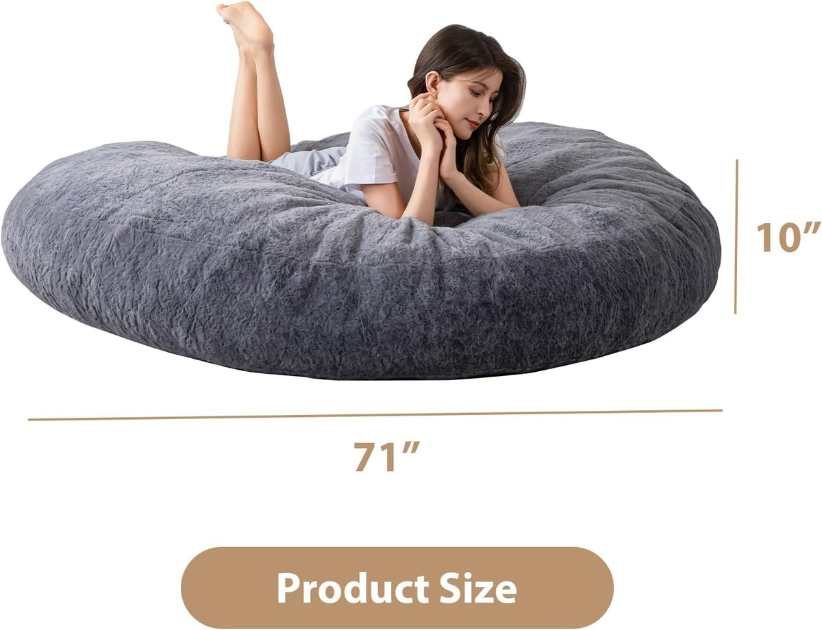 BYBYME 3 in 1 Bean Bag Chair, Convertible Chair Folds from Bean Bag to Lounger, High-Density Foam Filling, Faux Fur Big Sofa Bed, Giant Bean Bag Chair Bed for Adults