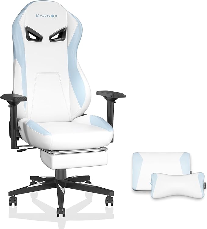 KORNOX Ergonomic Gaming Chair PU Leather with Footrest for Adults,Office Chair High Back,Gaming Chair Racing Height Adjustable for Teens,Game Chair with Headrest and Lumbar Support for Girl,White