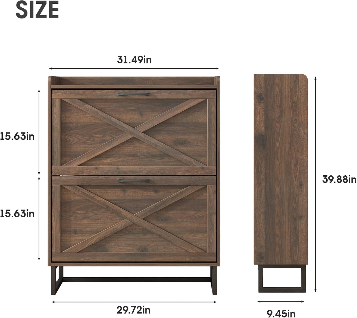 Maupvit Shoe Storage Cabinet with 2 Flip Drawers, Freestanding Organizer with Metal Legs for Entryway, Narrow Shoe Rack Cabinet, Dark Walnut