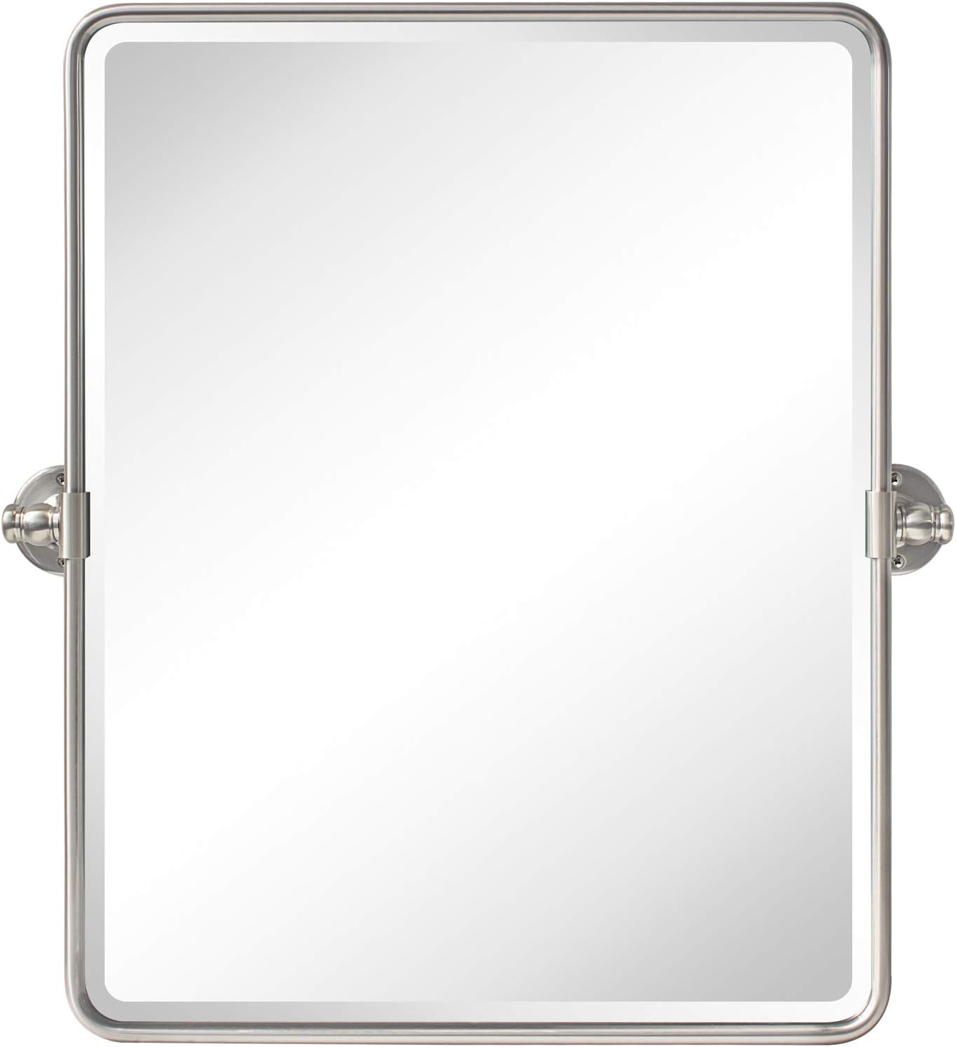 TEHOME 20 x 24 inch Farmhouse Nickel Metal Framed Pivot Rectangle Bathroom Mirror Rounded Rectangluar Tilting Beveled Vanity Mirrors for Wall