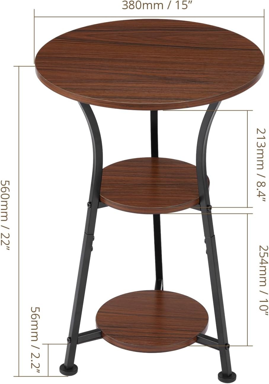 Dulcii Round Side Table for Narrow and Small Spaces,3 Tier Small Round End Table Sofa Side Table for Living Room,Small Bedside Table Round Nightstand for Bedroom