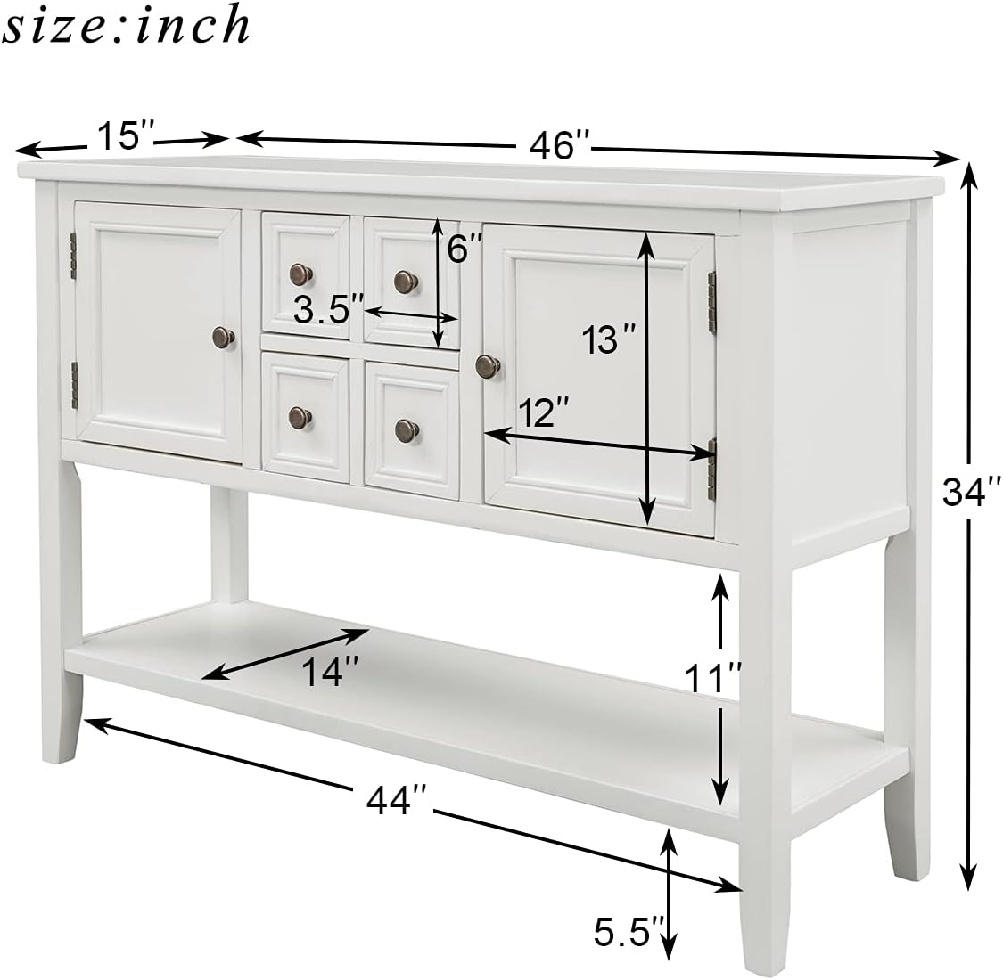 Merax Modern Wood Buffet Cabinet with Storage Shelf, 2 Drawers and 2 Cabinets Buffet Coffee Bar Table for Living Room Dinning Room Kitchen (White)
