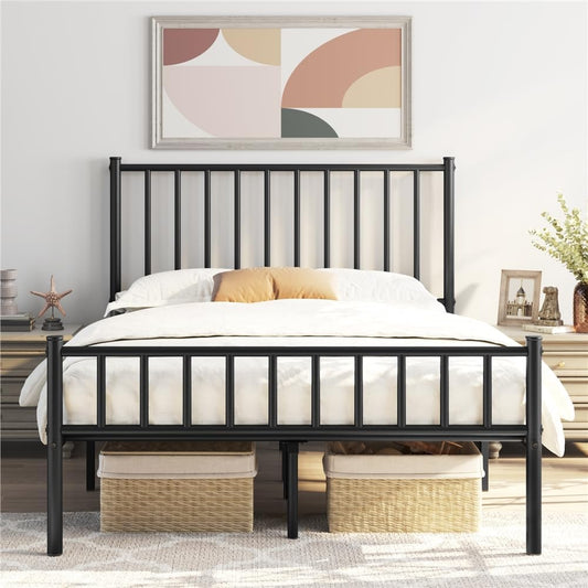 Yaheetech 14 Inch Full Size Bed Frame Metal Platform Bed with Spindle Headboard Footboard/Mattress Foundation/No Box Spring Needed/Underbed Storage Space/Steel Slat Support/Easy Set up, Black