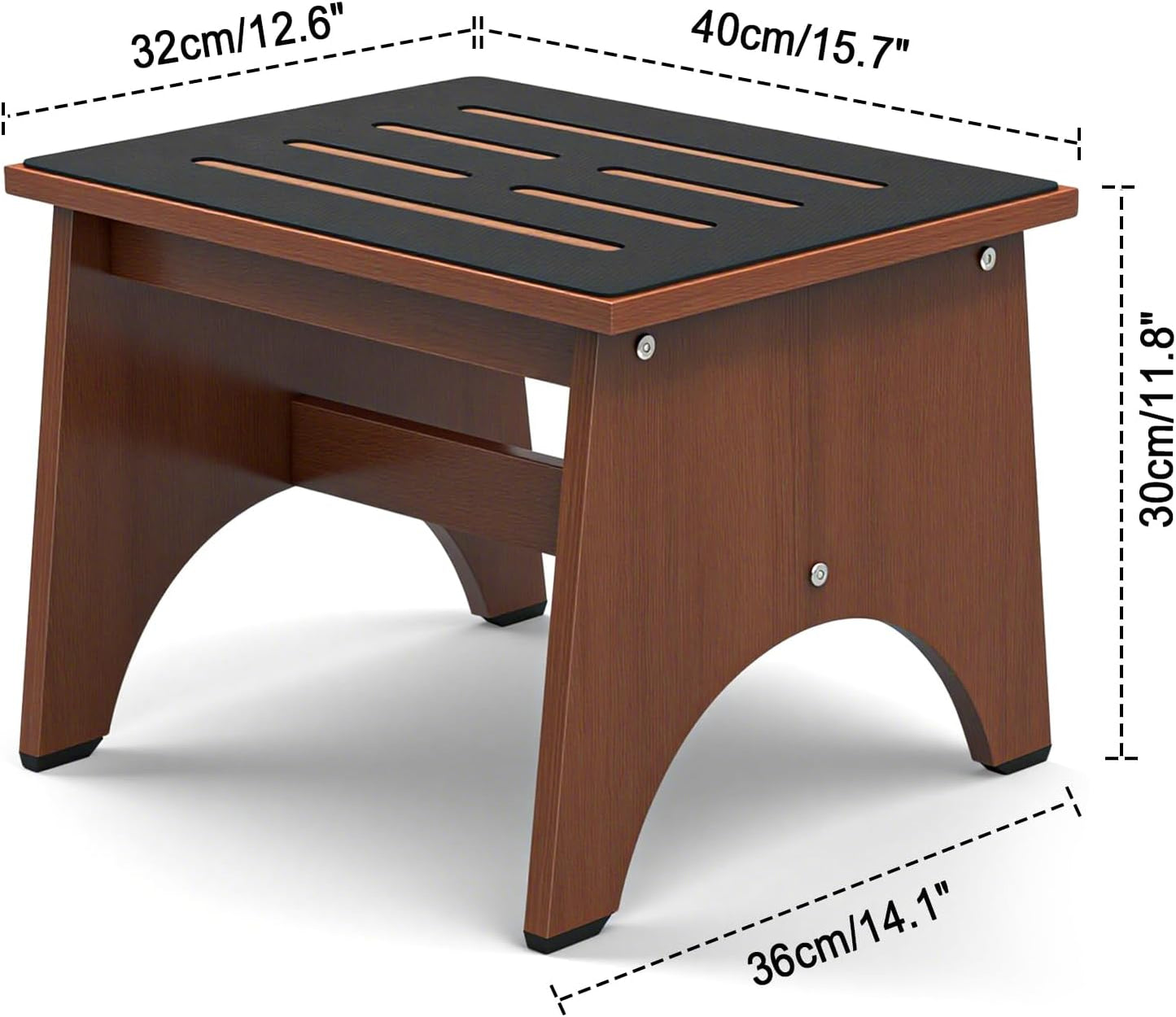 One Step Stool for Adults Seniors with Non-Slip Rubber Stepping Feet, Heavy Duty Wooden Step Stool, Portable Bed Steps for High Beds (Brown, 12 Inch)