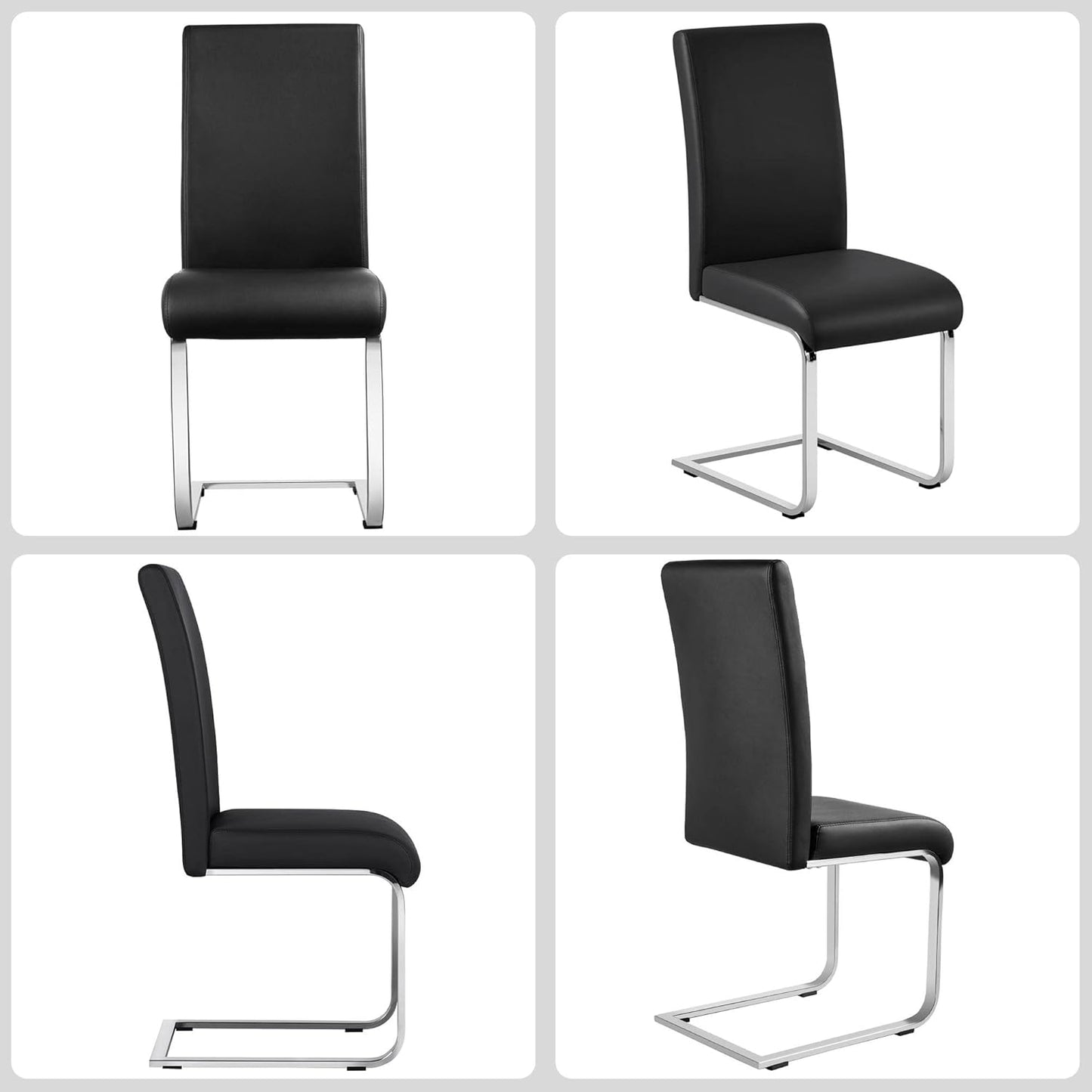 Yaheetech Dining Chairs Set of 2 Modern Faux Leather Upholstered Dining Room Chairs with High Back and Metal Chrome Legs for Kitchen/Living Room/Restaurant, Black