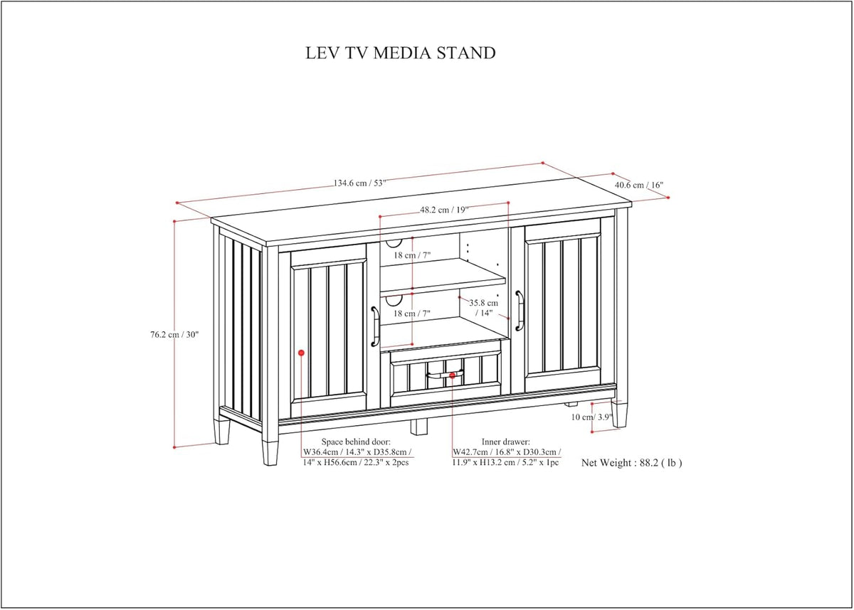 SIMPLIHOME Lev SOLID WOOD 53 Inch Wide Contemporary TV Media Stand in Smoky Brown for TVs up to 60 Inches, For the Living Room and Entertainment Center