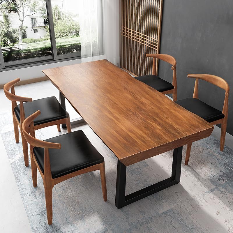 Modern Minimalist Solid Wood Office Desk with Metal Base Easy to Assemble Durable Writing Table Dining Table Computer Desk Multiple Ideal for Living Room and Dining Room (63inch)