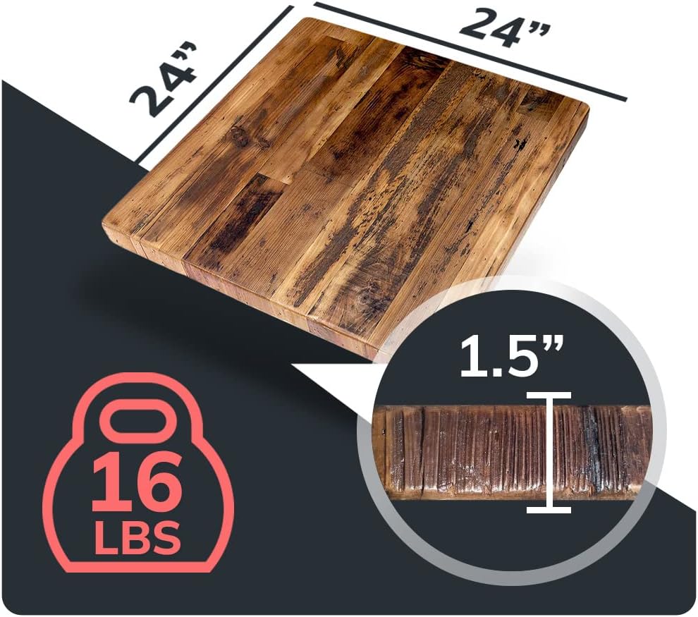 Reclaimed Wood Table Top - Rustic Recycled Wooden Piece Perfect for Kitchens, Dining and Coffee Table Tops (Reclaimed Wood Table Top - Economy, 24" x 24")
