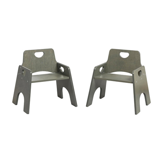 ECR4Kids Stackable Wooden Toddler Chair, 10in, Kids Furniture, Grey Wash, 2-Pack
