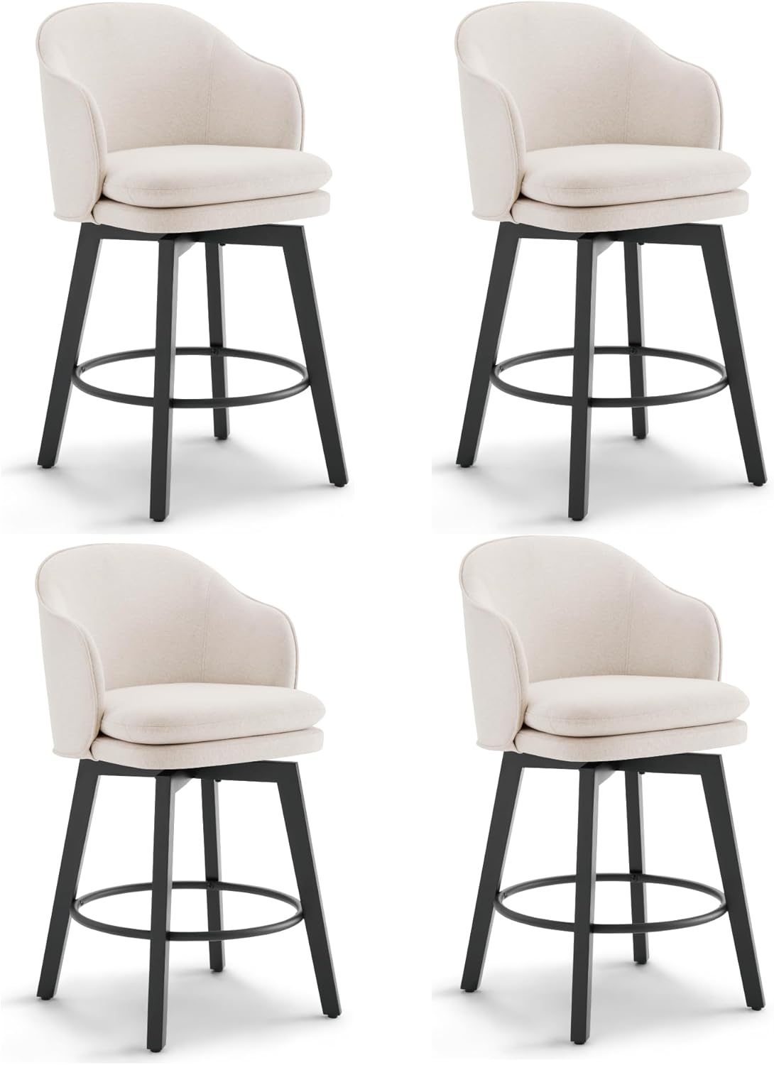 Counter Height Barstools 26 inch Upholstered Swivel Bar Stools with Back and Wood Legs for Kitchen Island,Set of 4,Beige Fabric