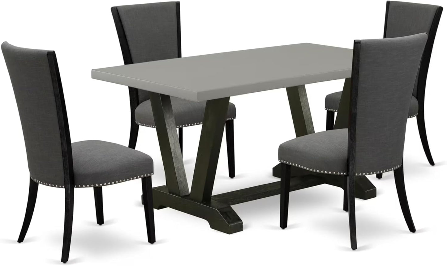 East West Furniture V696VE650-5 5 Piece Dining Set Includes a Rectangle Dining Room Table with V-Legs and 4 Dark Gotham Linen Fabric Parsons Chairs, 36x60 Inch, Multi-Color