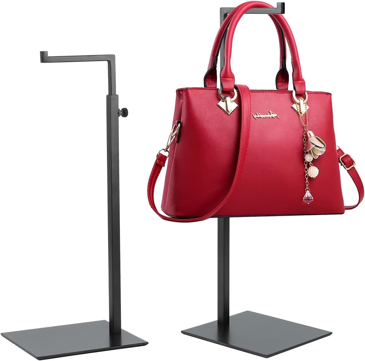 Purse Display Stand - 2 Pack Solid Black Bag Display Rack Stands, Counter Adjustable Height Stainless Steel Purse Handbag Holder Display Stand