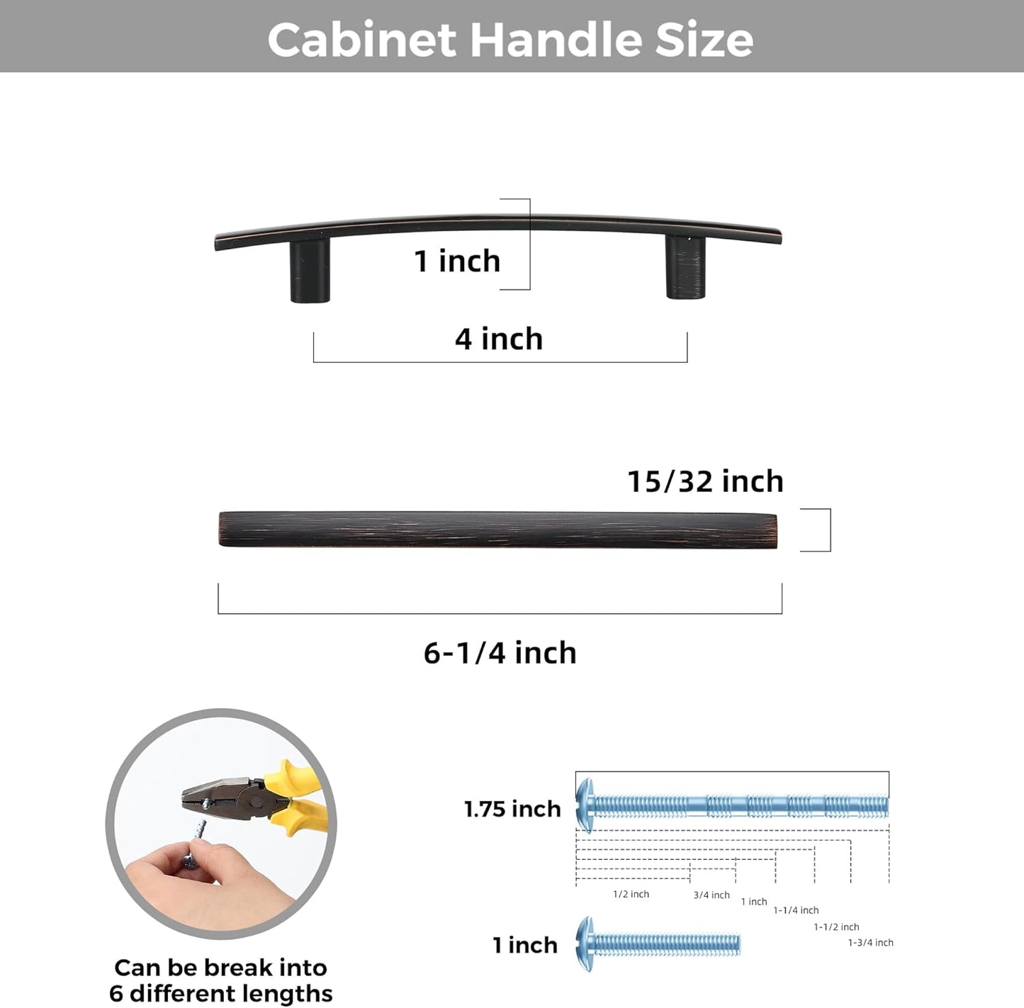 10 Pack Cabinet Handles 4" Hole Center - Curved Cabinet Pulls Oil Rubbed Bronze Drawer Pulls for Kitchen Cupboard Solid Hardware for Dresser Drawer Arch Hardware