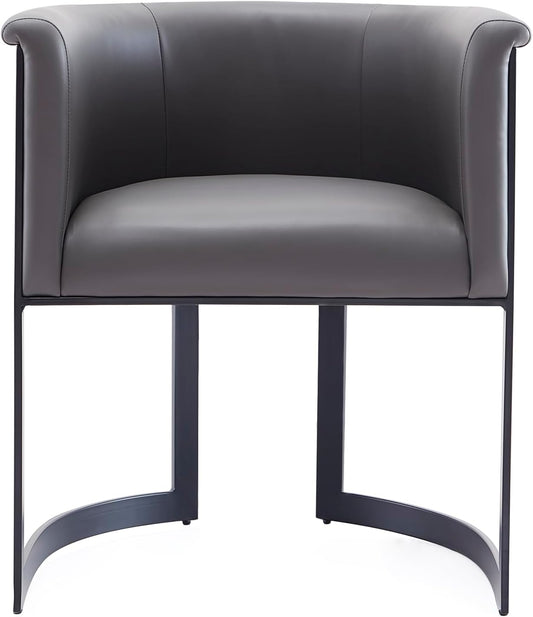 Manhattan Comfort Corso Faux Leather Upholstered Dining Chair, Barrel-Style Foam Padded Seat, Unique Geometric Metal Frame, Fully Assembled Accent Furniture, Grey