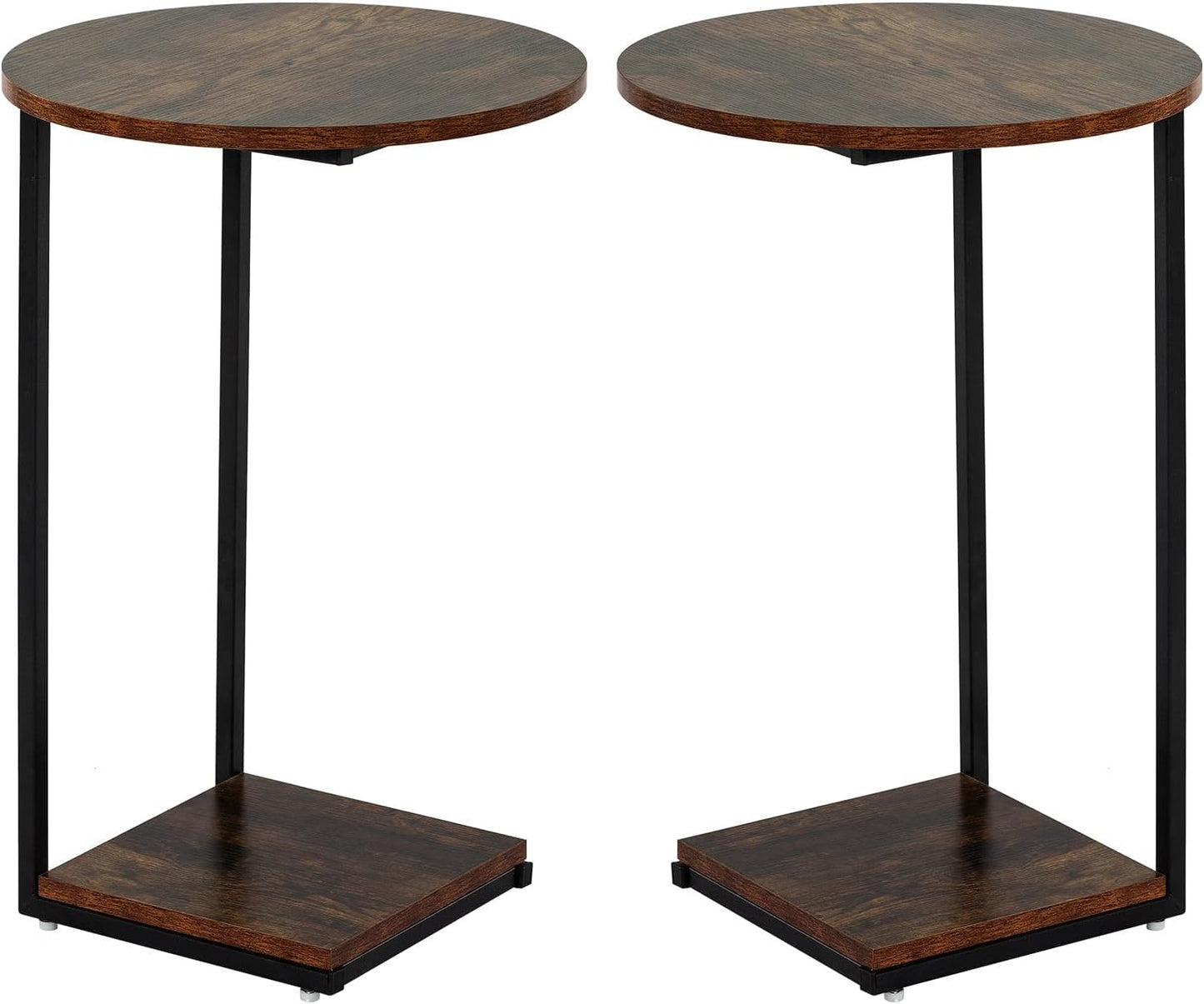HDANI C Table End Table Set of 2,Round Side Table That Slide Under,C Shaped End Table for Couch,Small Table for Living Room,Bedroom,Rustic Brown