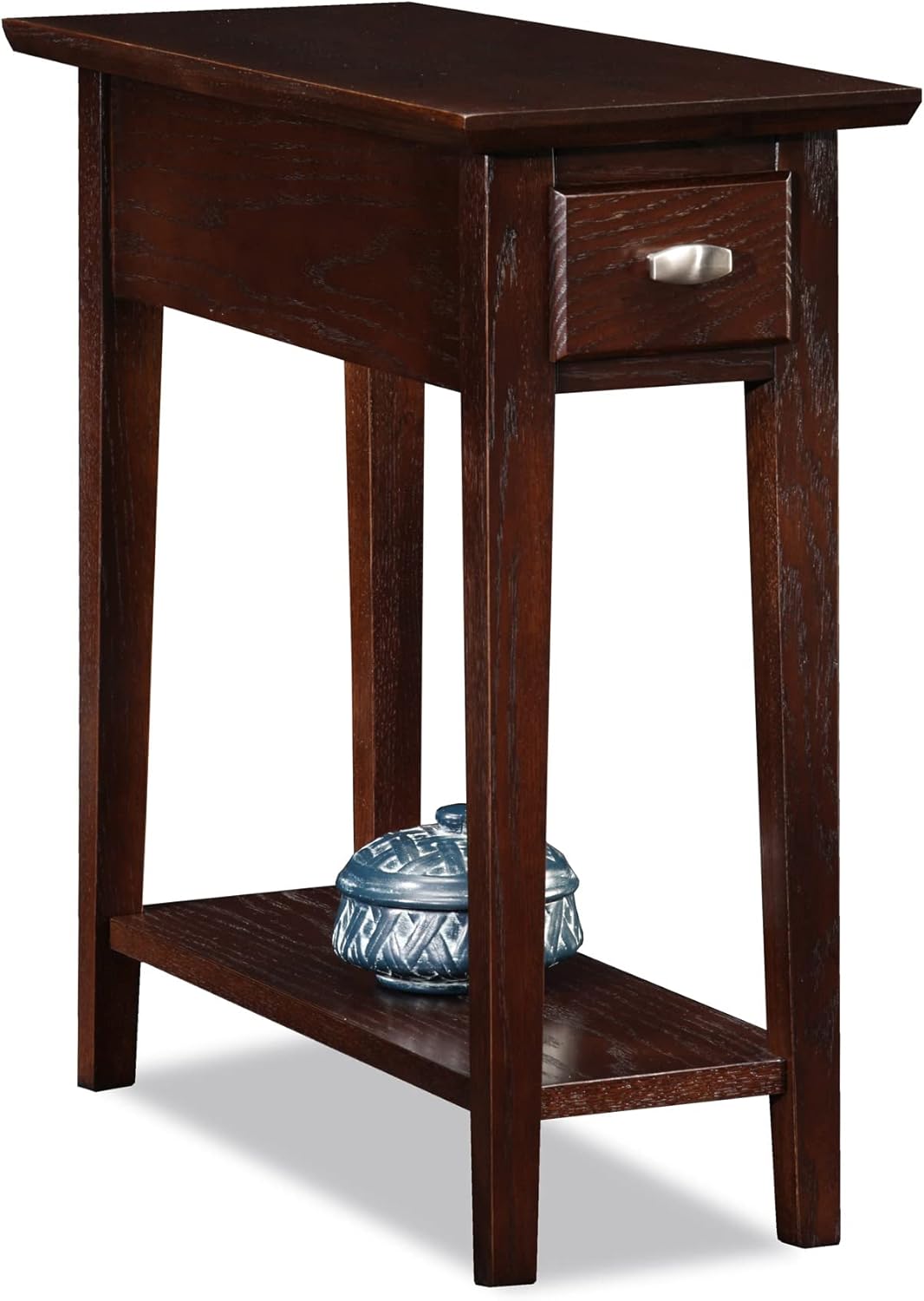 Leick Home 15 in Wide End Table, Solid Wood Construction, One Drawer, One Lower Shelf, Narrow Width, Easy-Assembly, Chocolate Oak, 15 in W x 24 in D x 24 in H, 10071-CH