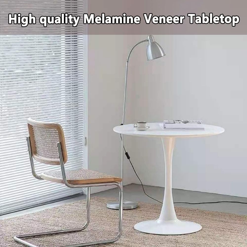 31.2" Tulip Dining Table, White, Perfect for 2-4 People, Mid-Century Modern Style, Round MDF Top with Sturdy Base for Dining Room, Living Room, Cafe