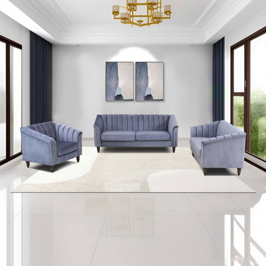 60" Loveseat Sofa, Microfiber Chesterfield Upholstered Sofas Love Seat, Couch Chair Sets with Style Button Tufted, Scroll Arms and Nailhead for Living Room, Office, Grey