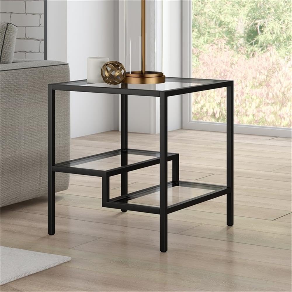 Henn&Hart 20" Wide Square Side Table in Blackened Bronze, Table for Living Room, Bedroom
