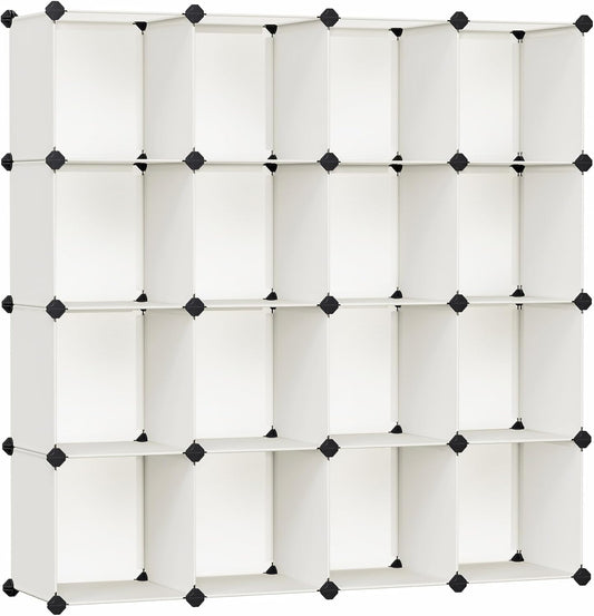 SONGMICS Cube Storage Organizer, Set of 16 Plastic Cubes, Closet Organizers and Storage, Room Organization, Bedroom Living Room, 12.2 x 48.4 x 48.4 Inches, Cream White ULPC442M01