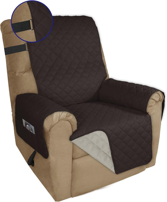 PureFit Reversible Sofa Cover Water Resistant Recliner Couch Cover, Machine Washable Furniture Cover with Adjustable Strap for Dogs, Pets (Recliner, Chocolate/Beige)