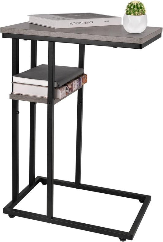 Yoobure C Shaped End Table, Side Table for Couch and Bed, Small Side Tables for Small Spaces, Living Room, Bedroom, Rustic Snack Tables