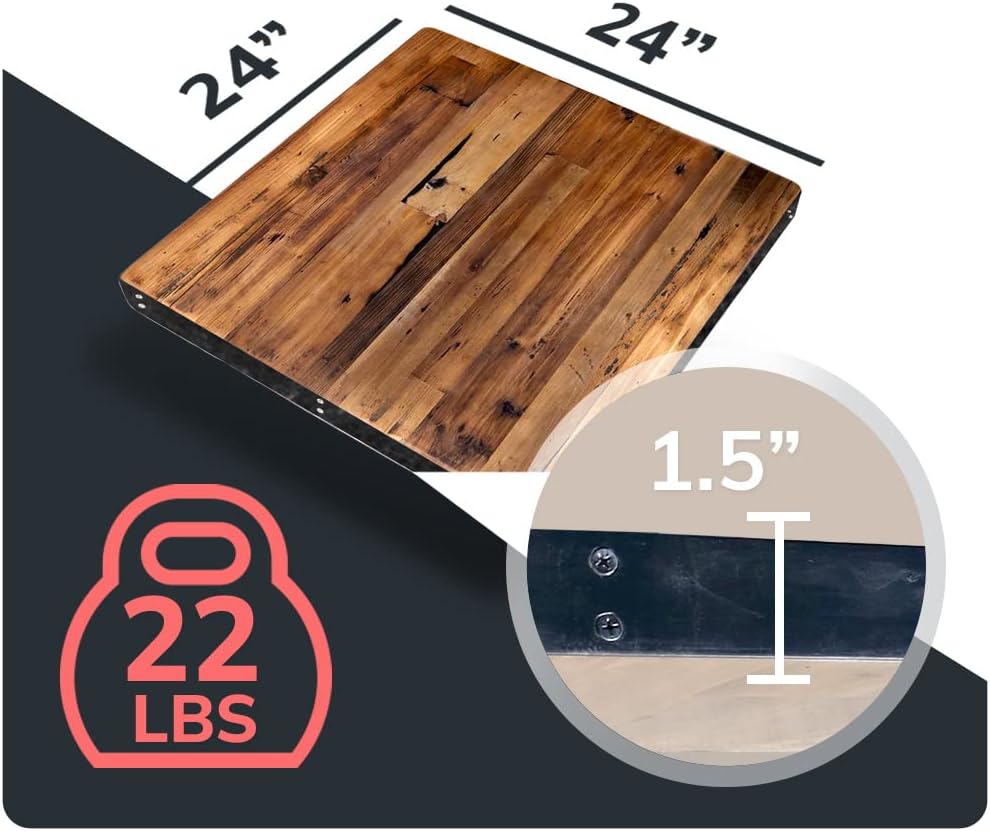 Reclaimed Wood Table Top - Rustic Recycled Wooden Piece Perfect for Signs, Kitchens, Dining and Coffee Table Tops (Reclaimed Wood Table Top with Metal Edge, 24" x 24")