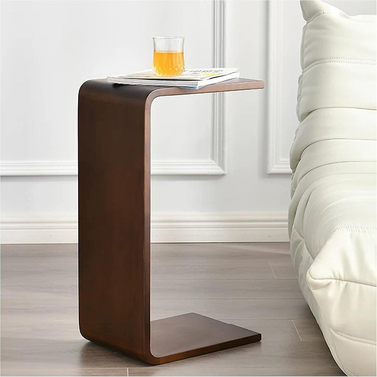 C Shaped End Table 24.4in High, Solid Wood C Side Table for Couch Sofa and Bed, Sofa Tables That Slide Under for Space Saving, Small Snack C Tables for Living Room Bedroom (H 24.4″ - Brown, 1)