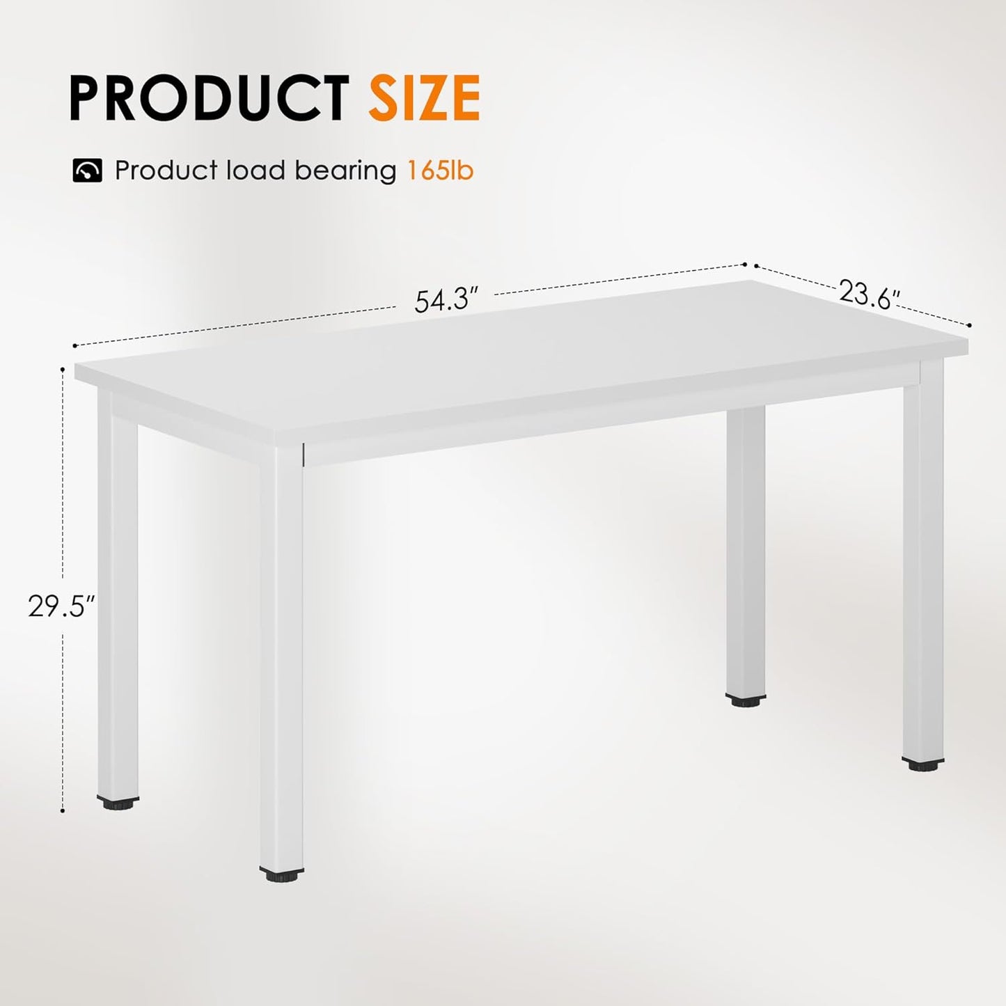 DlandHome Large Computer Desk, Composite Wood Board, Decent and Steady Home Office Desk/Workstation/Table 54.3inch White White