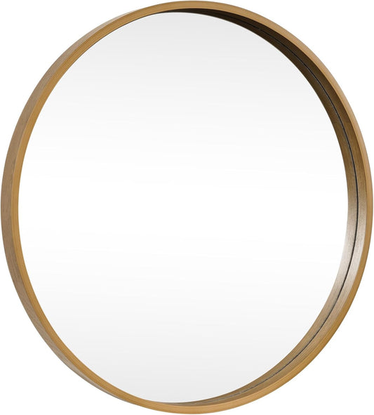 HOMECOOKIN Round Wood Mirror 24 inch Circle Wall Mirror for Bathroom, Vanity, Entryway, Living Room Decor, Natural Wood Accent Mirror