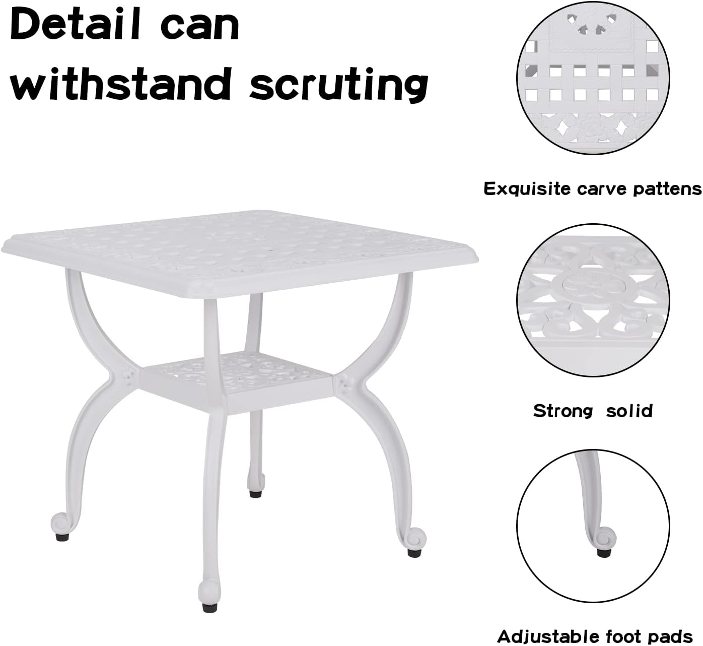 JARDIN DE CENTENNIAL Cast Aluminum Outdoor Side Table,Anti-Rust Outdoor End Table,Patio Coffee Bistro Table for Indoor,Garden,Porch,Balcony(Square White)