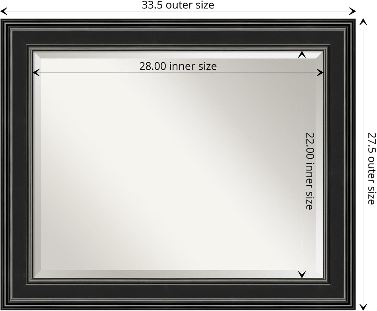 Amanti Art Black Bathroom Mirror for Over Sink, 28x34 Ridge Black Rectangle Vanity Mirror, Large Traditional Frame, Hangs Horizonally and Vertically, Bathroom Wall Decor, Beveled Edge