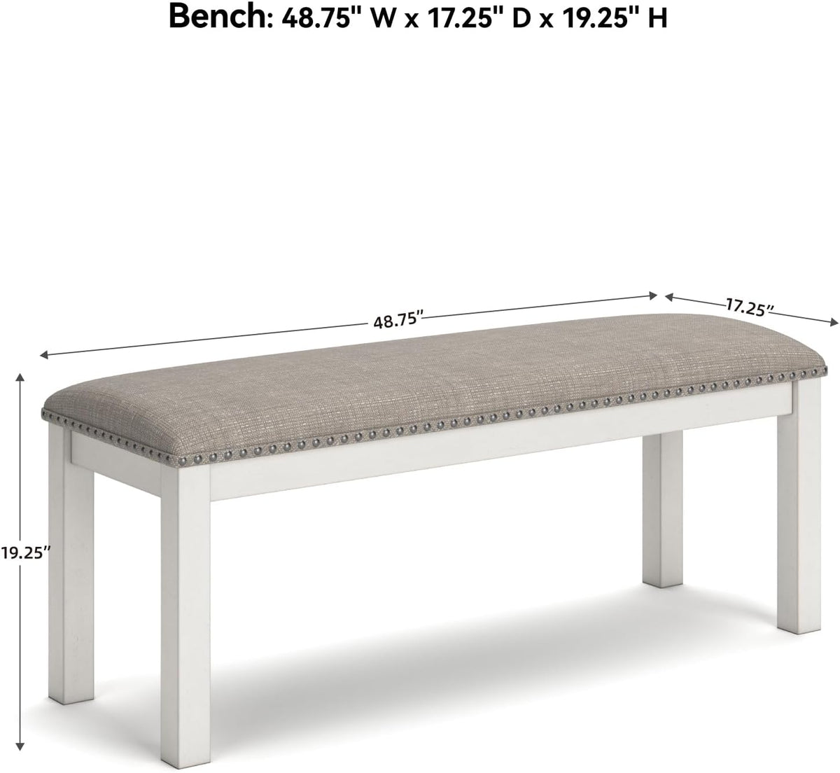 Signature Design by Ashley Robbinsdale Large Upholstered 48" W Dining Bench, Light Gray & White