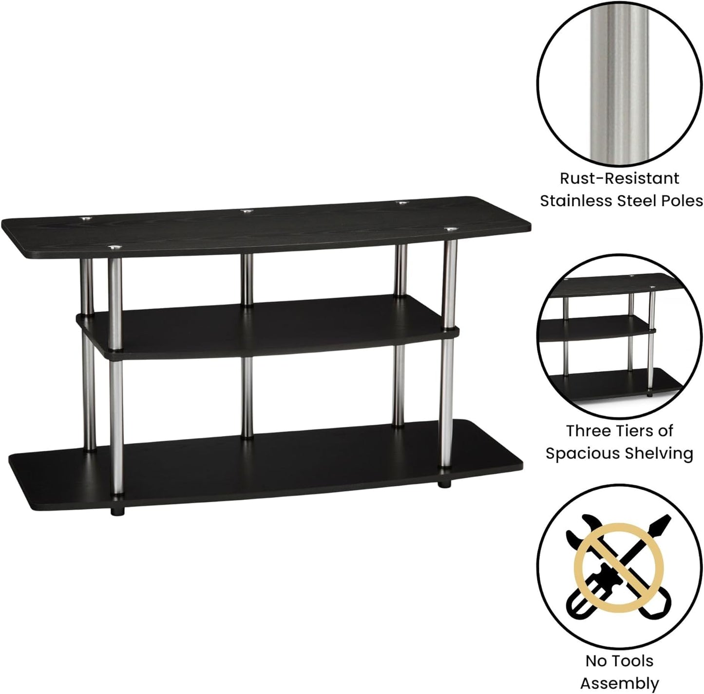 Convenience Concepts Designs2Go No Tools 46 inch 3 Tier Wide TV Stand, Black