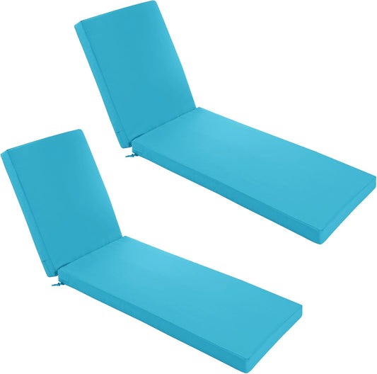 Chaise Lounge Cushions Outdoor Set of 2 - Waterproof and Fade Resistant Sun Lounger Replacement Cushions - Patio Lounger Pads with Removable Cover for Pool, Deck, Lawn, 80 x 26 x 3 Inch, Teal