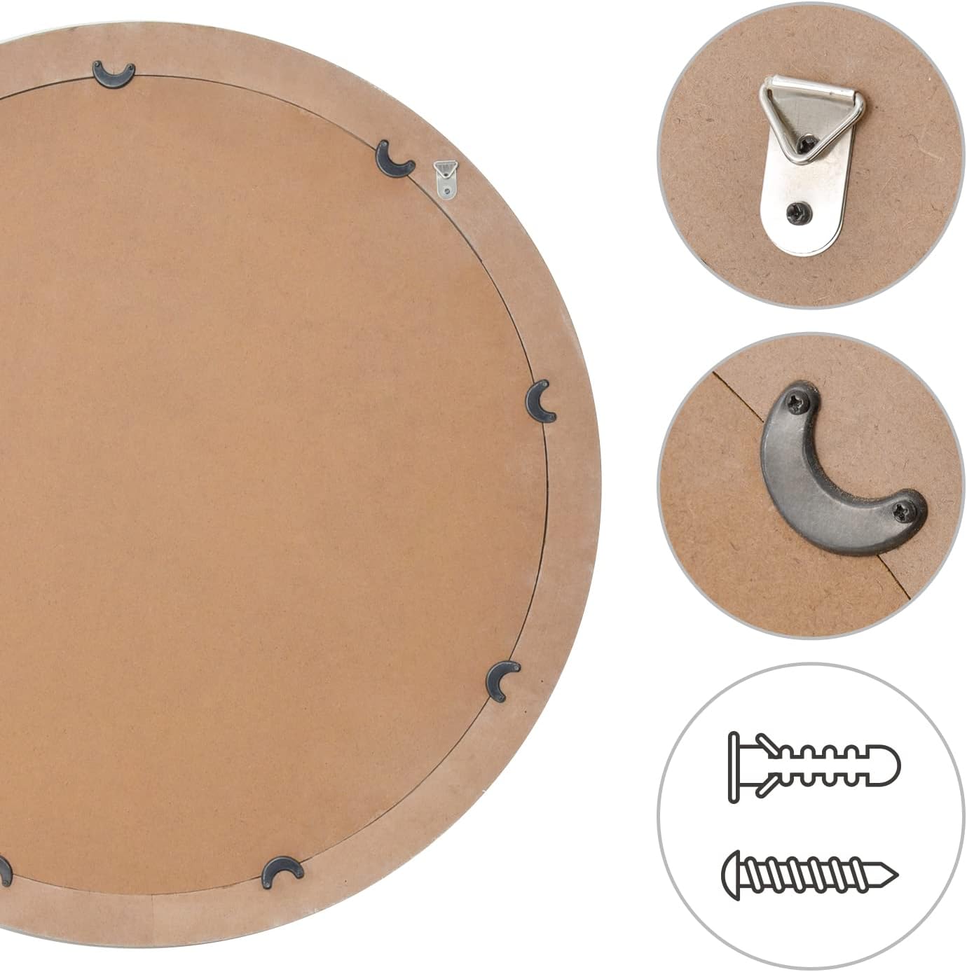 sawsile Wood Circle Mirror,Rustic Farmhouse Wall Mirror 24 inch Round Morden Decoration Wood Large Mirror White Accent Mirror for Bedroom,Living Room