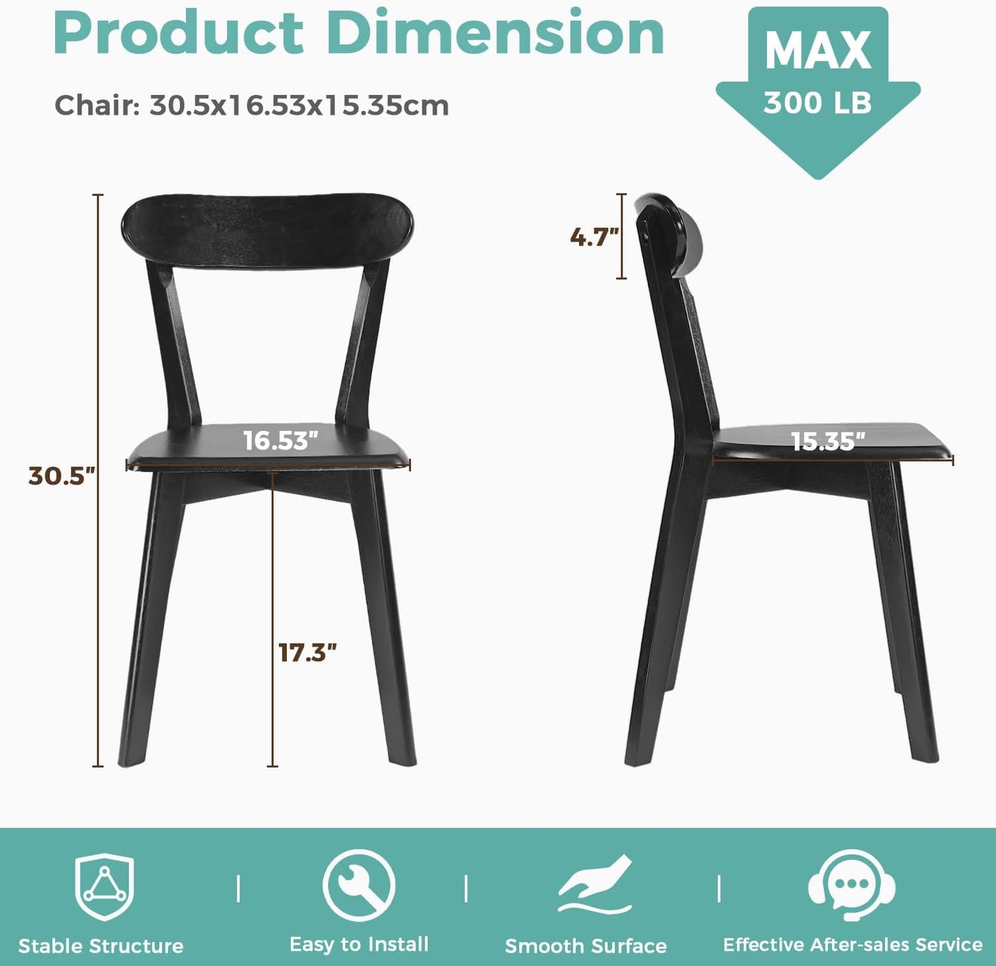 Solid Wood Dining Chairs Set of 6, Wooden Dining Room Chairs for Whole Family Use, Farmhouse Kitchen Chairs Set Suitable for Dining Room, Living Room, Black