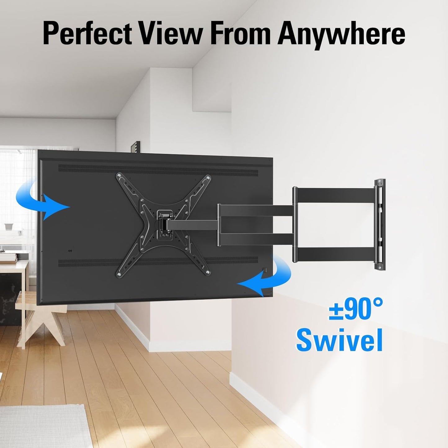 MOUNTUP Long Arm TV Wall Mount for Most 26-65 Inch TVs, Corner TV Mounts with 37.4 Inch Extension Arm, Smooth Swivel Tilt Single Stud Full Motion Bracket Max VESA 400x400mm, Holds to 77 lbs, MU0047