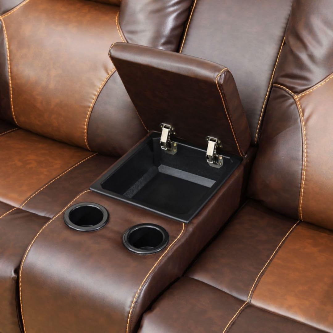 Manual Breathing Leather Reclining Sofa, Leather Recliner Couch, Comfortable Wide Lazy Leather Sofa for Living Room (Brown, Two Seater Loveseat)