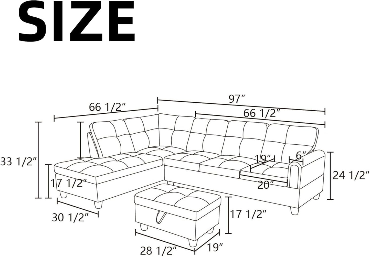 NAYSAYE Sectional Couch with Ottoman Storage, L Shaped Couch Sofa Furniture Sets, Modern Comfy Modular Comfy Sofa for Living Room Bedroom, Office and Apartment, Blue