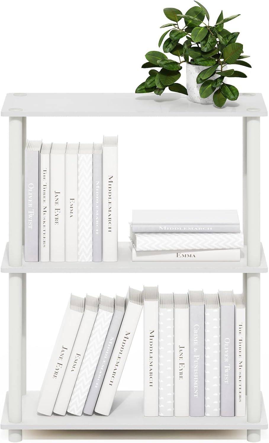 Furinno Turn-N-Tube 3-Tier Compact Multipurpose Shelf Display Rack, White/White