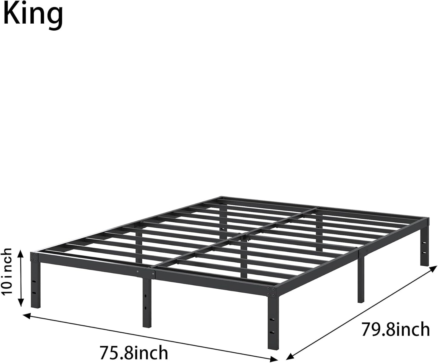 10 Inch King Size Bed Frame, Platform Metal Bed Frame King Heavy Duty Steel Slat Mattress Foundation, No Box Spring Needed, Easy Assembly, Noise-Free, Black