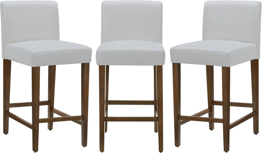 CHITA Counter Height Bar Stools Set of 3, 27" H Seat Height Upholstered Barstools, PU Leather in White