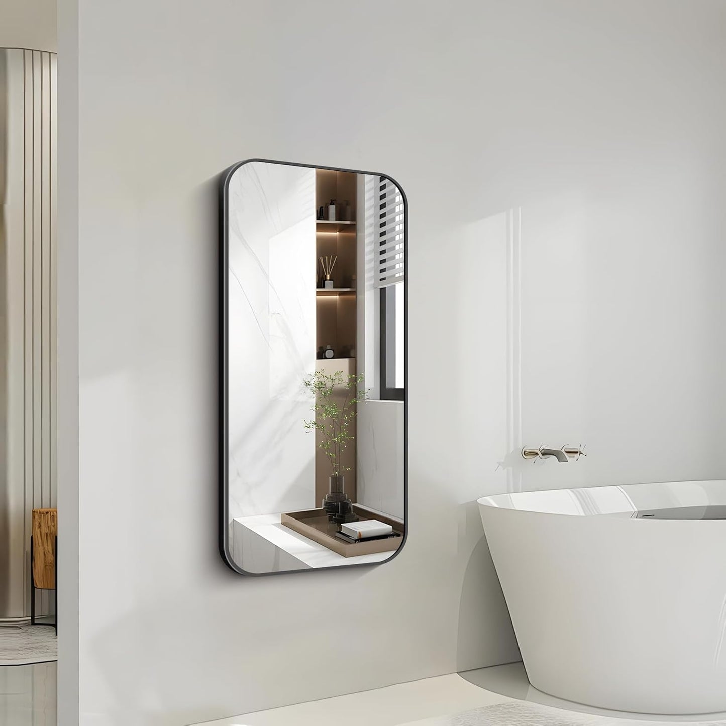 FORBATH Bathroom Mirror 20" x 40", Rectangle Black Bathroom Mirror with Black Aluminum Frame Rounded Corner, Wall Mounted Mirror for Bedroom Entryway Living Room