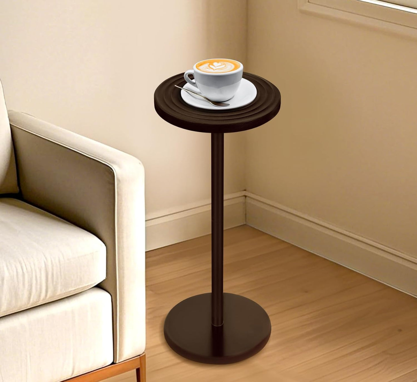 ZYBT Pedestal Side Table,10.24" Natural Wood Round Coffee Table, Drink Table Pedestal, Coffee Tables for Small Spaces, Martini Tables, Round Cocktail Small Side Tables for Living Room(Black)