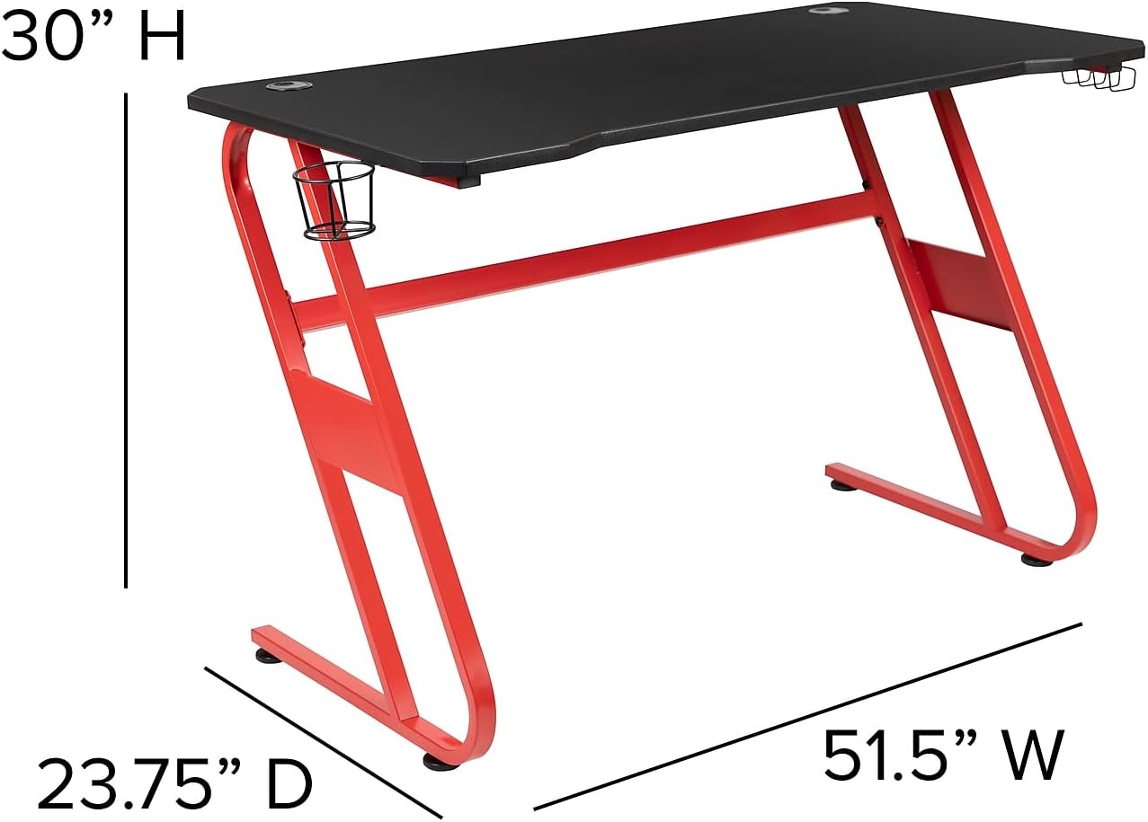 Flash Furniture Fisher Red Gaming Ergonomic Desk with Cup Holder and Headphone Hook