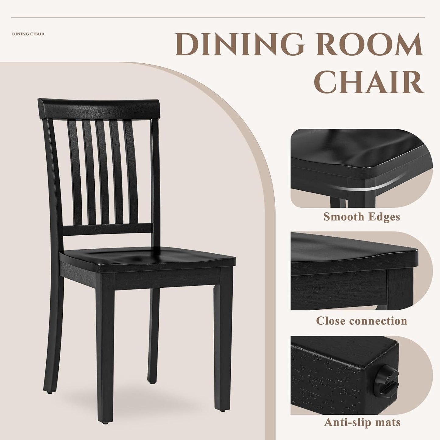 COLAMY Wooden Dining Room Chairs Set of 4, Spindle High Back Windsor Kitchen Side Chair, Farmhouse Dining Chairs for Kitchen, Dining Room, Black