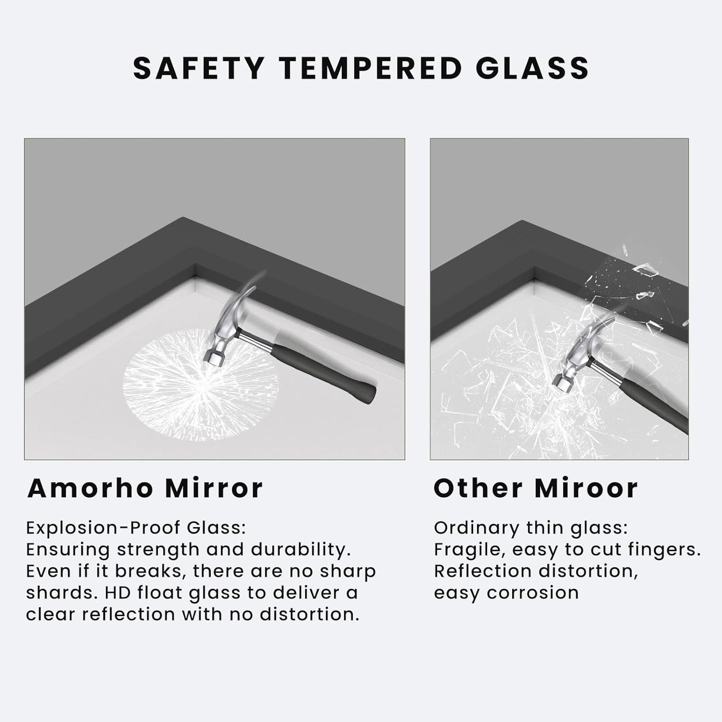 Amorho Black Bathroom Mirror, 48x35 Inch Thick Metal Framed Wall Mirrors for Over 2 Sinks, Bedroom, Living Room, Entryway, Large Rectangle Wall-Mounted Mirrors.
