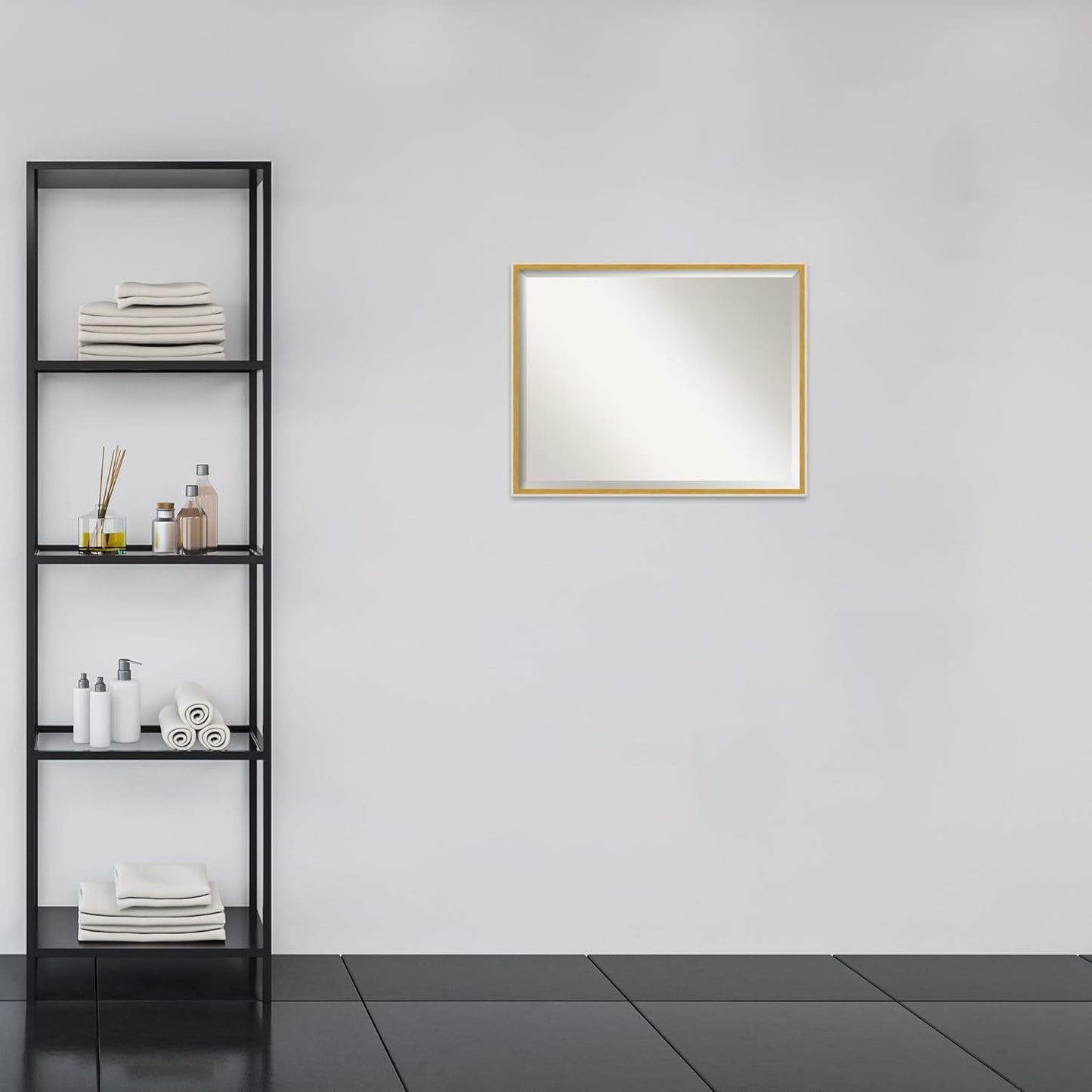 Amanti Art White Bathroom Mirror for Over Sink, 23x29 Paige White Gold Rectangle Vanity Mirror, Large Modern Contemporary Wood Frame, Hangs Horizonally and Vertically, Bathroom Wall Decor, Beveled