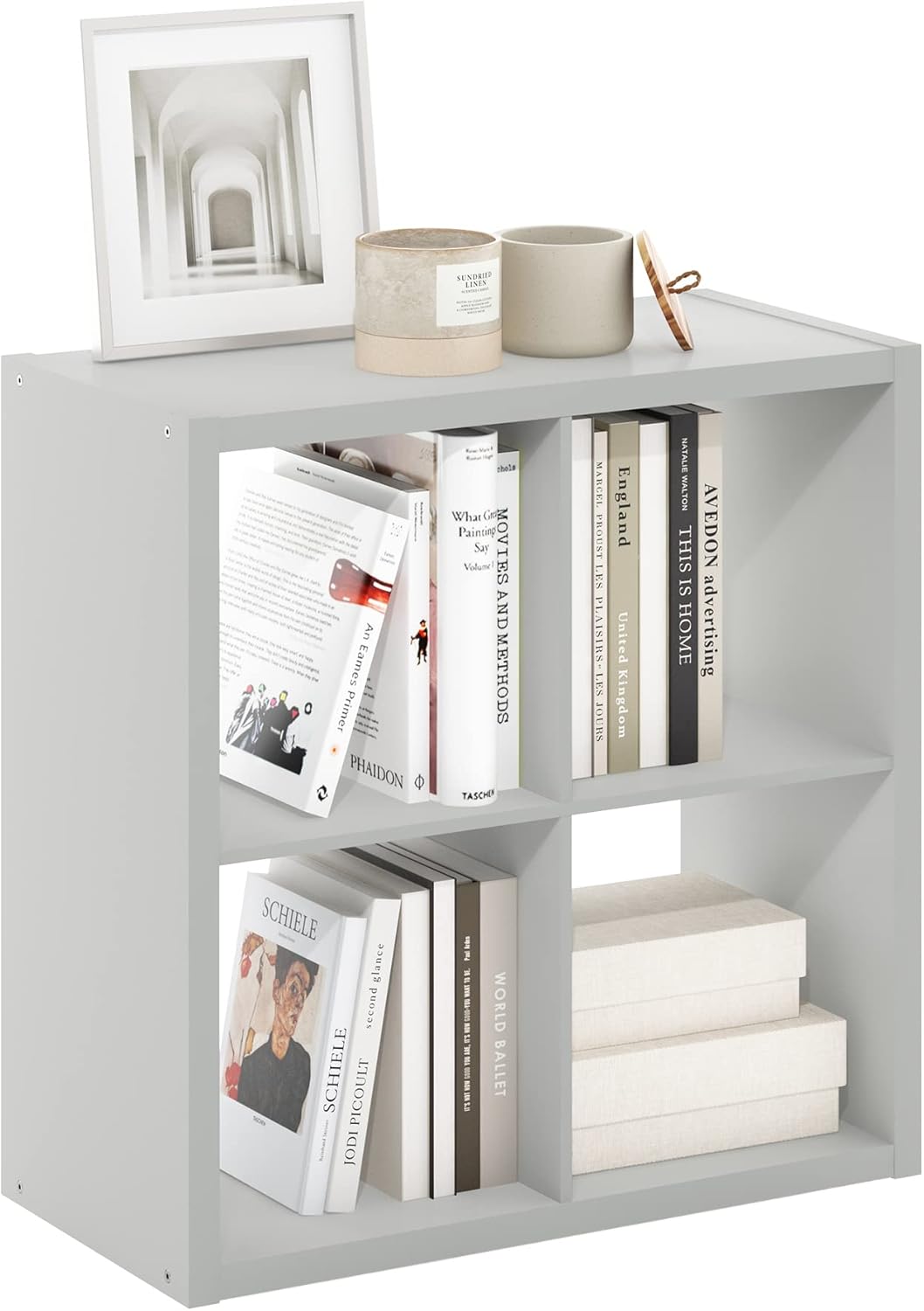 Furinno Cubicle Open Back Decorative Cube Storage Organizer, 4-Cube, Light Grey